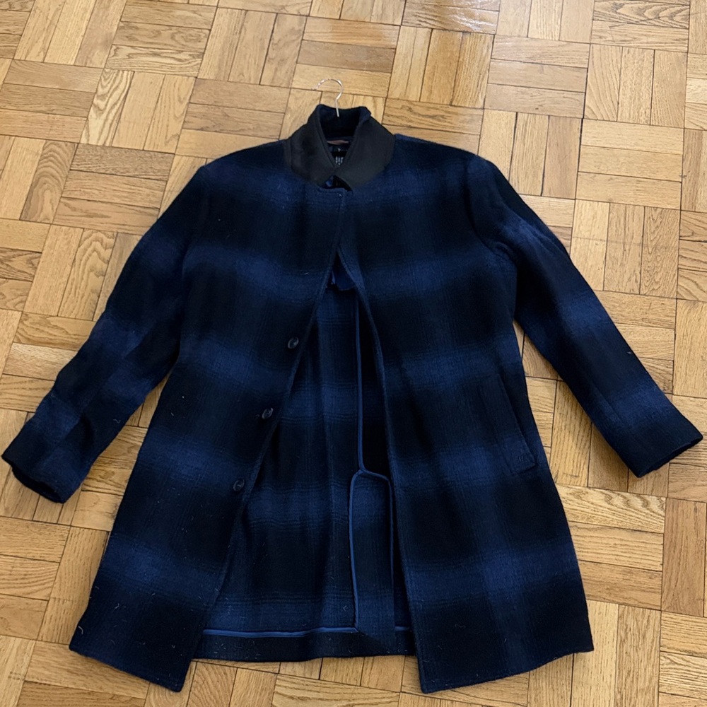 Men’s Wool Black and Blue Plaid Coat
